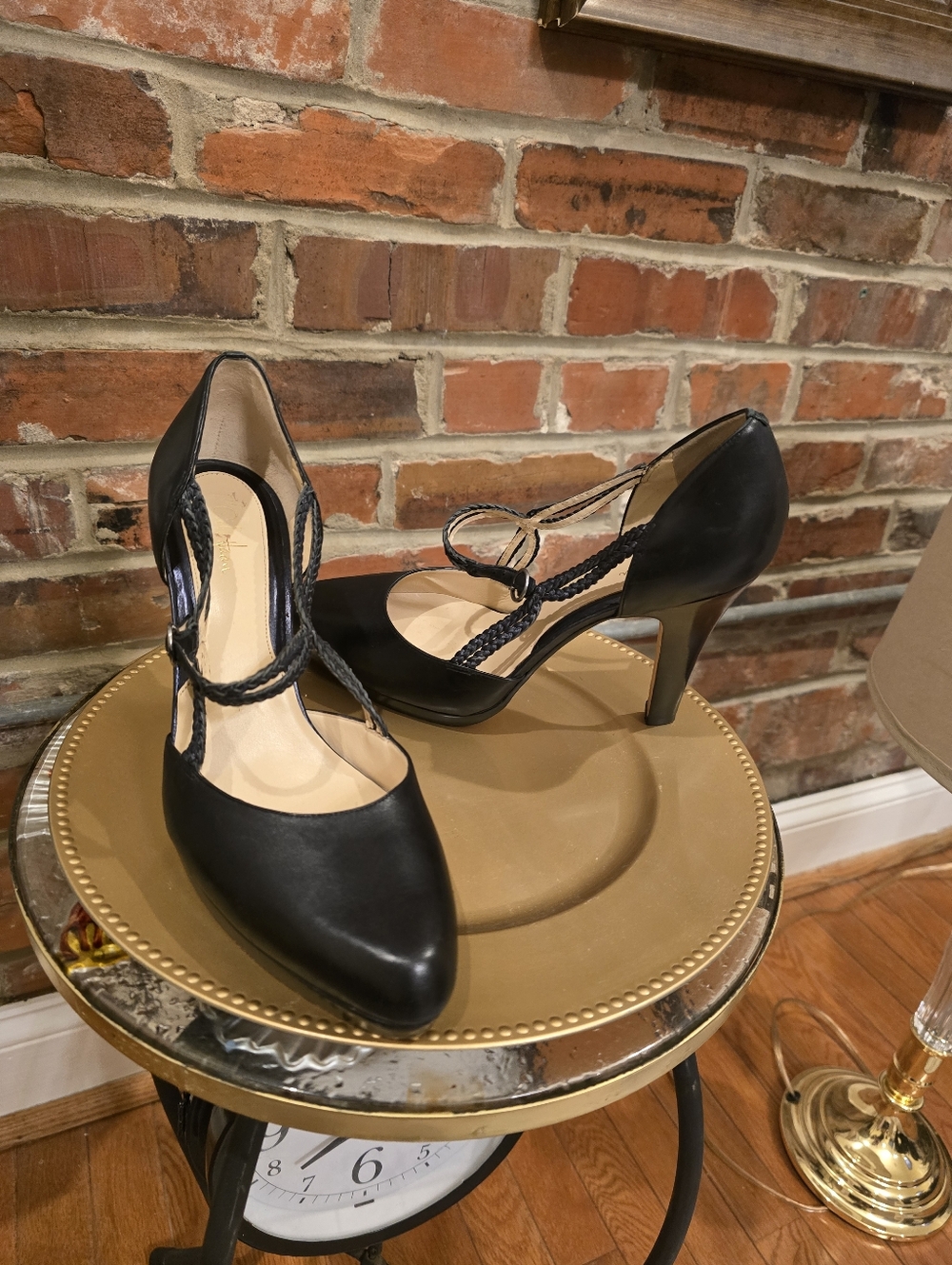 Black Women's Pointed-Toe Heels with Braided Straps